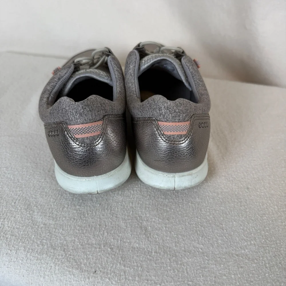 ECCO Soft 7 Metallic Leather‎ Bungee Lace Sneakers Pewter Women 41 US 10-10.5